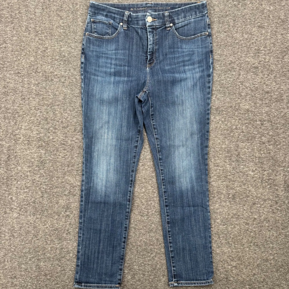 Chicos So Slimming Girlfriend Crop Jeans High rise Dark Wash Blue Denim Size 6